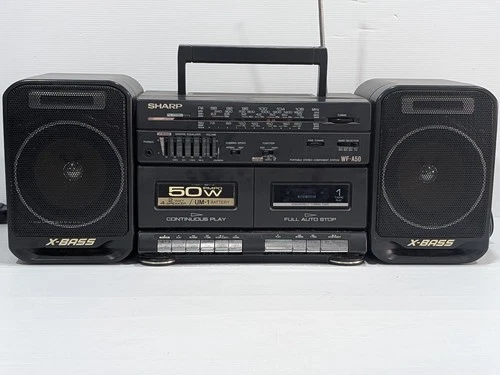 Vintage Boombox Radio Dual Cassette Player Recorder SHARP WF-A50 Tested Working