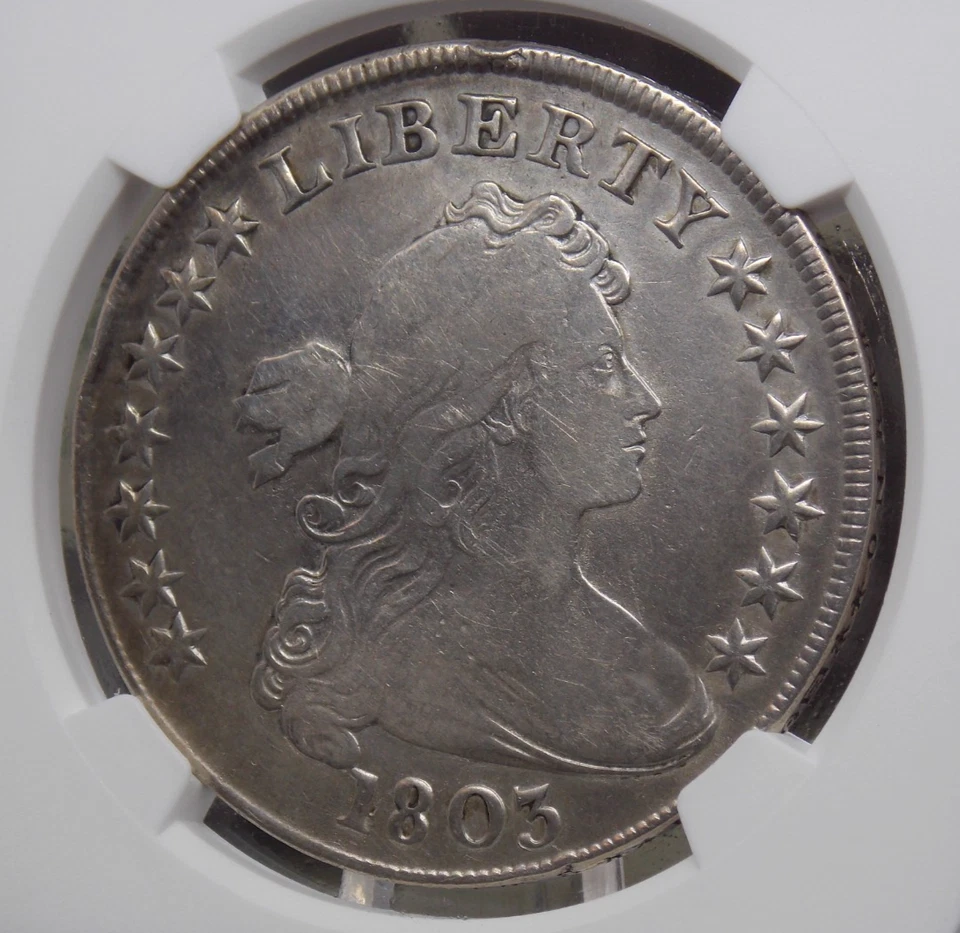 Un dólar de plata busto drapeado 1803 $1 NGC VF detalles #006 muy fino ECC&C, Inc. Foto 3 de 4