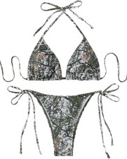 Camo String Bikini Set Womens Triangle Top Side Tie Bottoms Camouflage Swimsuit