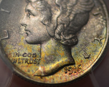 1916 MERCURY DIME PCGS MS 65 GLORIOUS ORIGINALITY WITH NICE COLOR ON THE OBVERSE