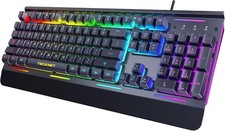 Wired Gaming Keyboard, RGB Backlit Keyboard with Metal Panel Design 15-Zone RGB