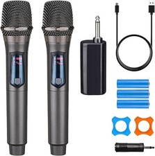 Wireless Microphone, Rechargeable Fixed Frequency Dual Grey