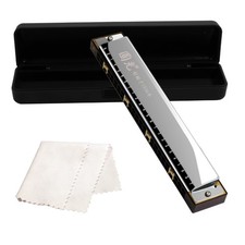 Silver - 24 Holes Tremolo Harmonica Polyphony Diatonic Key 24 Hole Profession...