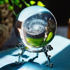 3D Galaxy Crystal Ball Paperweight 60MM Glass Sphere with Metal Stand