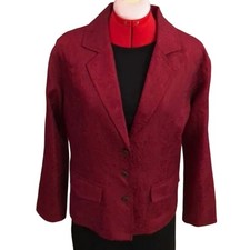 Chico's Red Jacquard Blazer Jacket Button Front Size 2 Large