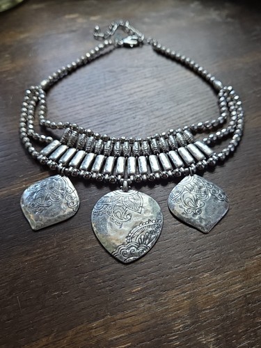 Chico’s Turkish Bib Statement Silver Tone Necklace 14" - 18" Adjustable - Picture 13 of 15