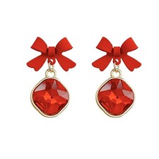 Bow Stud Earrings for Women Dainty Square Crystal Dangle Earrings Simple Cute Bo