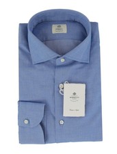 500 Luigi Borrelli Blue Solid Cotton Shirt - Slim - 17.5/44 - LB3282611