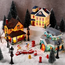 34 PCS Large Christmas Village Sets Pre-Lit Christmas Village Houses Decorati...