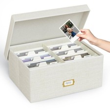 Decorative Photo Storage Box, Linen Photo Box Holds 1700 5x7 Pictures Beige