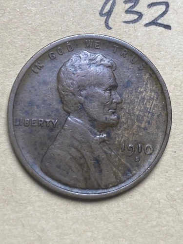 1910-S LINCOLN WHEAT CENT, low mintage date, "Fine" condition #932