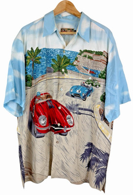 Tori Richard Vintage Race Cars Monaco All Over Print Men's L Classic Camp Shirt