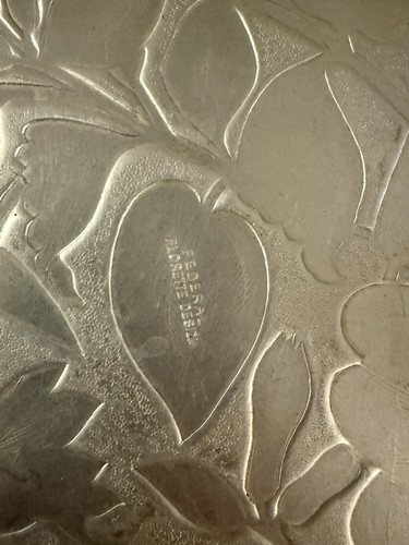 2  Vintage Mexican Aluminum Serving Trays Lot Etched Floral Pierced Metal Decor