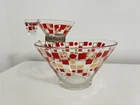 Vintage MCM Atomic Anchor Hocking chip dip set Red Gold Dots Square RARE Three