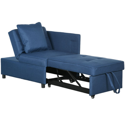 Stuhl Bett blau Leinenoptik 98x69x65cm ausklappbar Schlafsofa Stuhl Rollen inkl2 Stück