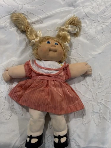 Vtg 1982 Cabbage Patch Kid Doll Blonde Corn Silk Hair Blue Eyes