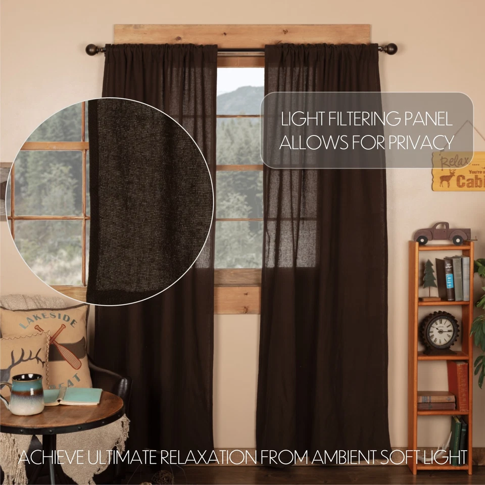 Par de paneles de 84"x40" para granja con varilla marrón bolsillo arpillera cortinas de ventana marcas VHC Foto 4 de 4