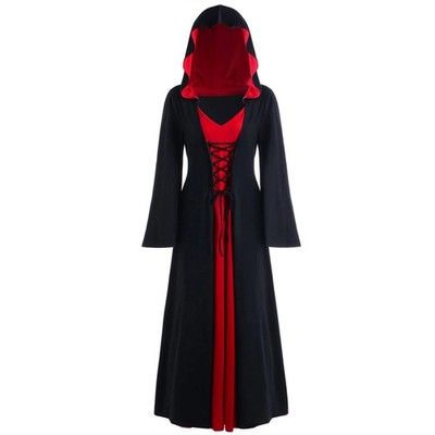 Halloween Vintage Hexenkleid Renaissance Mittelalter Kostüm schwarz rot groß