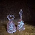 Pink Frosted Glass Decorative Bells Hand Painted Floral Signed Deutsch Varnelli