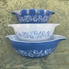Vintage PYREX 3 Piece Set Colonial Mist Cinderella Mixing Bowls 444 443 442
