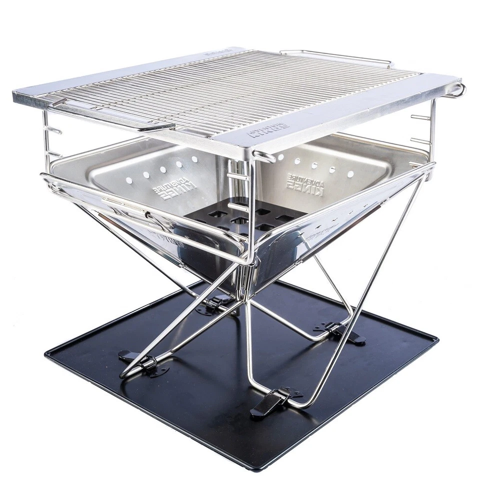 Adventure Kings Premium Stainless Steel Folding Firepit + Folding Firepit Grill