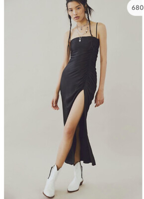 Free People Shona Joy Black Thalia Ruched Bias Midi Dress Size 8 RRP $295 |  eBay