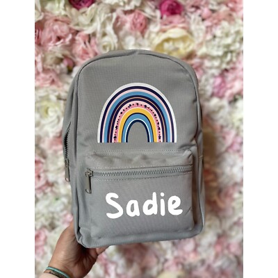 Personalised Kids Backpack Navy Boho Rainbow Design Girls Back To School  Bag UK