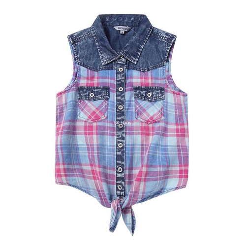 Bienzoe Girls Button Down Blouse Cowgirl Cotton Plaid Sleeveless Crop Tank Tops - Picture 33 of 102