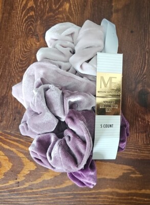 Modern Expressions Velvet Scrunchie Set, Purple, 5 Count