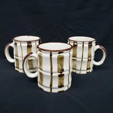 Coffee Mugs Cup Hot Chocolate  Bamboo Design Stoneware 8 Oz Three Cups