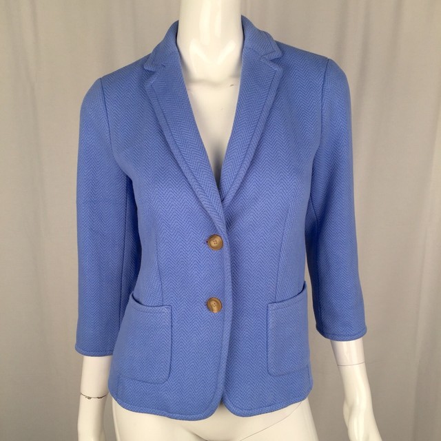 Talbots Women's 2 Blue Herringbone 3/4 Sleeve 2 Button Blazer Jacket eBay