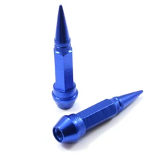 2 Blue Aluminum Metal Long Spike Wheel/Tire Valve Stem Bike-Motorcycle Air Caps