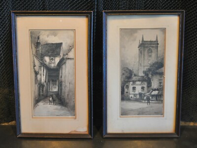 2 Vintage Etchings - England High Wycombe -  Featherstone Robson - Early 1900s