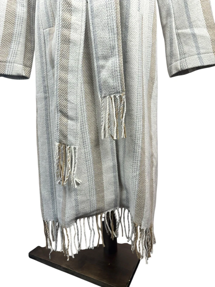 7 For All Mankind Striped Belted Coat I Lightweight Fringe Hem Duster Jacket S M - Image 3 of 4