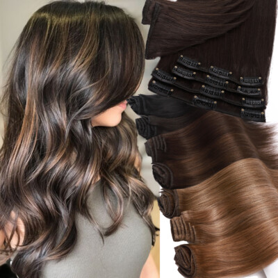 CLEARANCE 100% Real Remy Hair Clip In Human Hair Extensions FULL HEAD Caramel 8A