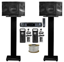 Pair Rockville KPS80 8" 800w Karaoke/Pro Speakers Bluetooth Amp Stands 2 Mics
