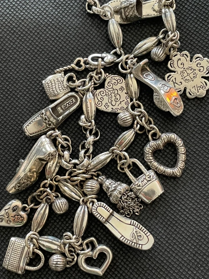 Vintage 3 pc Brighton Heart Charm Shoe Necklace Belt Slide Bracelet Earrings - Image 3 of 4