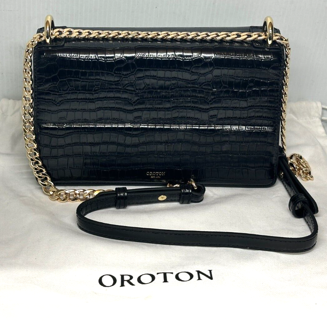 BRAND NEW** OROTON FORTE BLACK TEXTURE SLIM WOMEN'S CLUTCH BAG