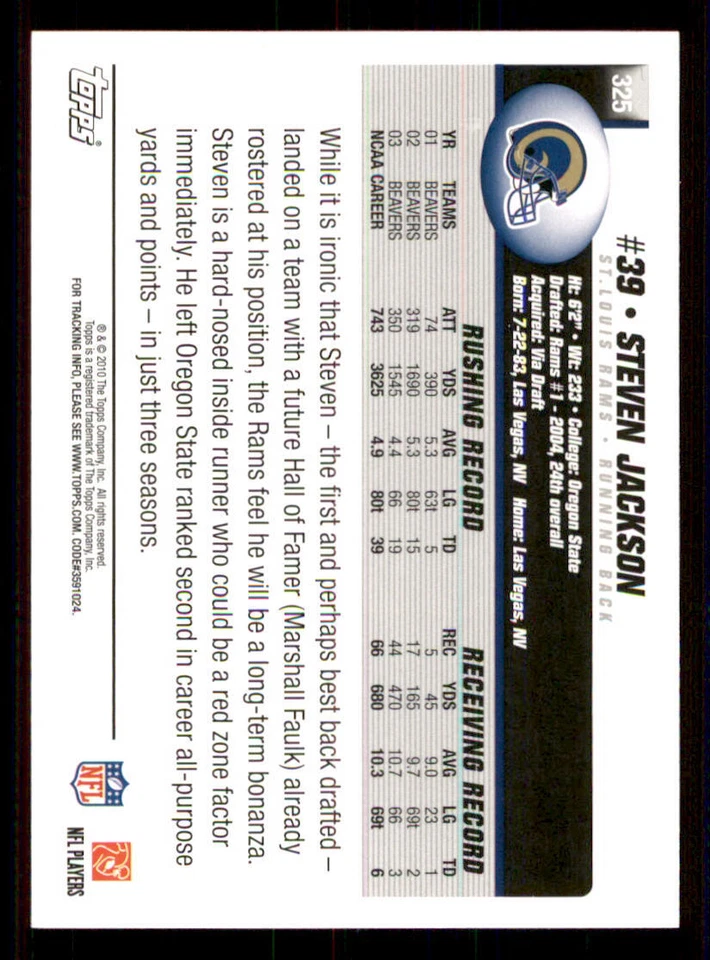2004 Topps #325 Steven Jackson RC - Image 2 of 2