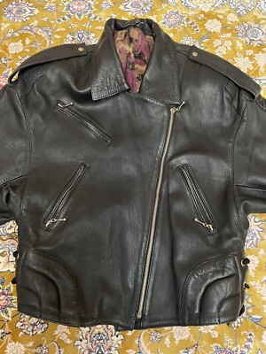Italy Black Lamb Leather Motorcycle Zip Jacket 44IT 10US | eBay
