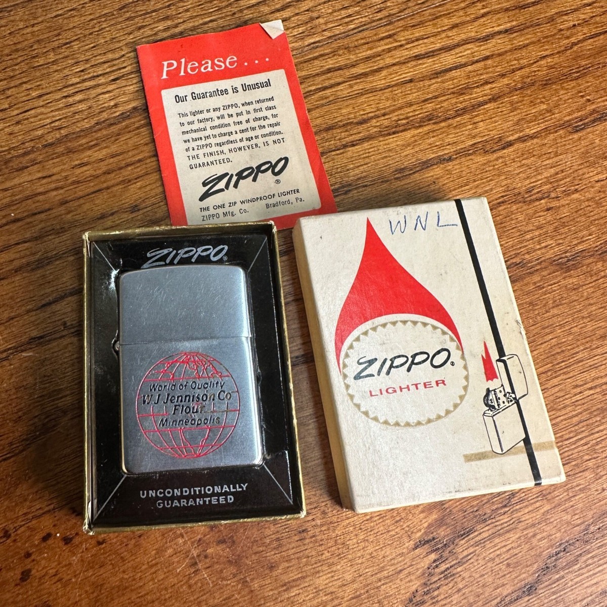 Vintage 1958 Zippo Lighter Brushed Chrome W.J. Jennison Co. Flour