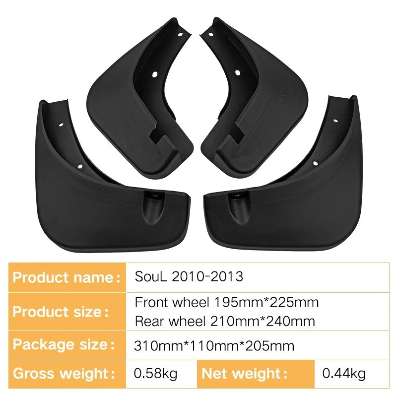 Para KIA SouL 2010-2013 ABS Plástico Guardabarros Neumático Coche Protector de Lodo 4 Piezas Foto 2 de 4