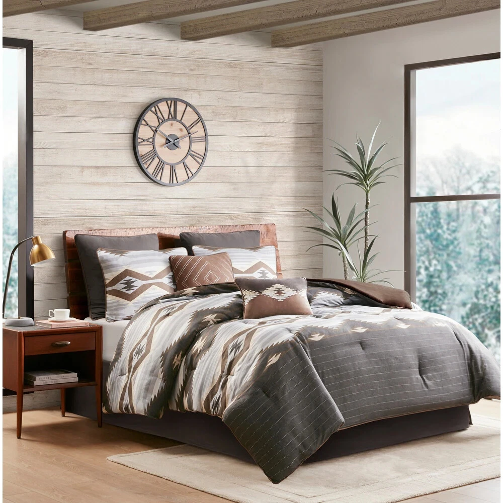 NEW COZY WESTERN SOUTHWEST LOG CABIN LODGE GREY BROWN RUSTIC COMFORTER SET