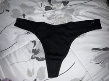 Victoria Secret PINK Cotton Ribbed Thong Size XXL Black