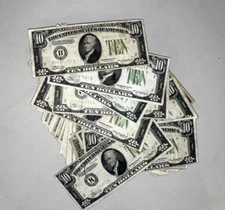 1934 Green Ten Dollar Seal Note Certificate Old US Bill $10 Money Currency