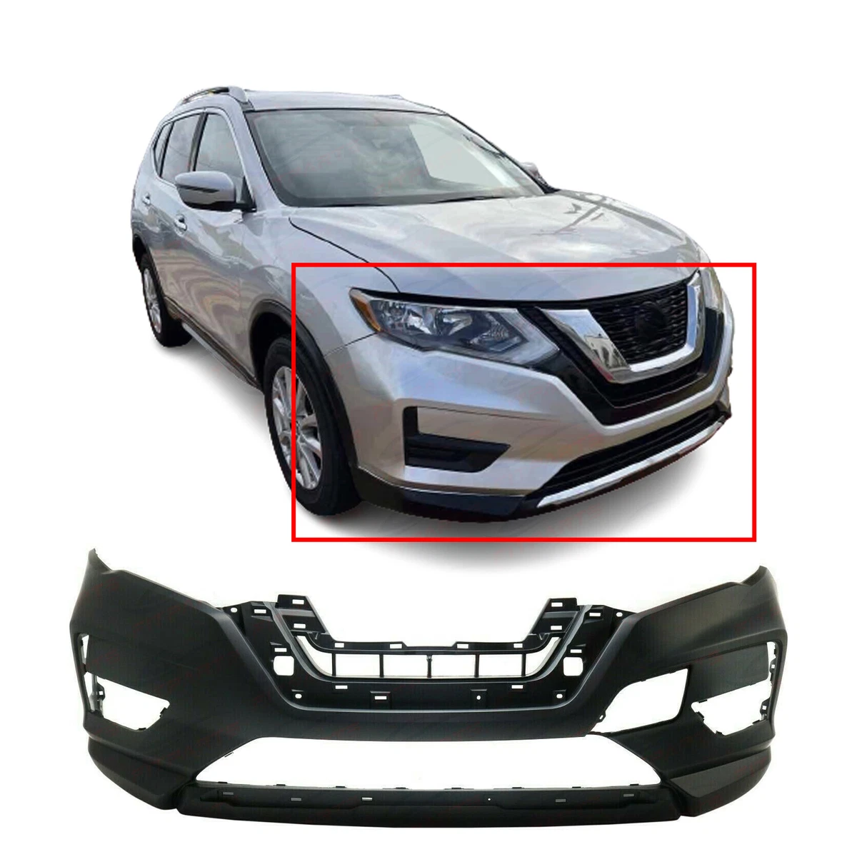 Primed Front Bumper Cover for 2017 2019 Nissan Rogue SL S SV