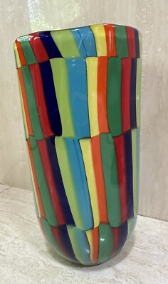 Signed Mario Formentello Eli Vetri D'Arte Murano Glass Vase Multi
