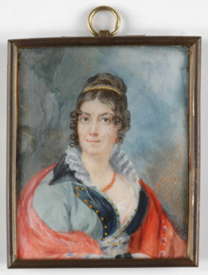 Gabriel Xavier de Montaud (1798-1852)-Attrib. ''Lady in Empire Dress'', miniature