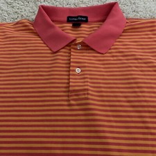 Lands  End Polo Shirt Mens Sz XL 46-48 Orange Pink Striped Mesh Cotton