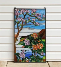 20" x 34" Tiffany Style stained glass window panel Cherry Blossom glass panel